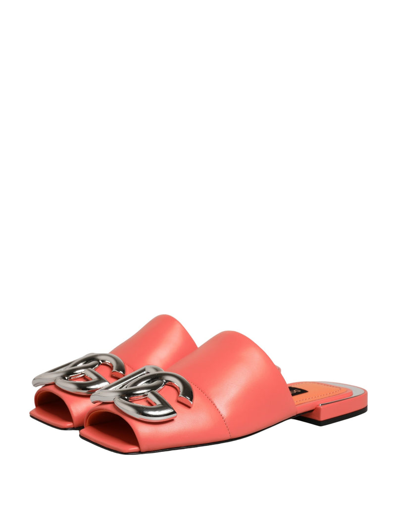 Dolce & Gabbana Orange DG Logo Leather Flats Sandals