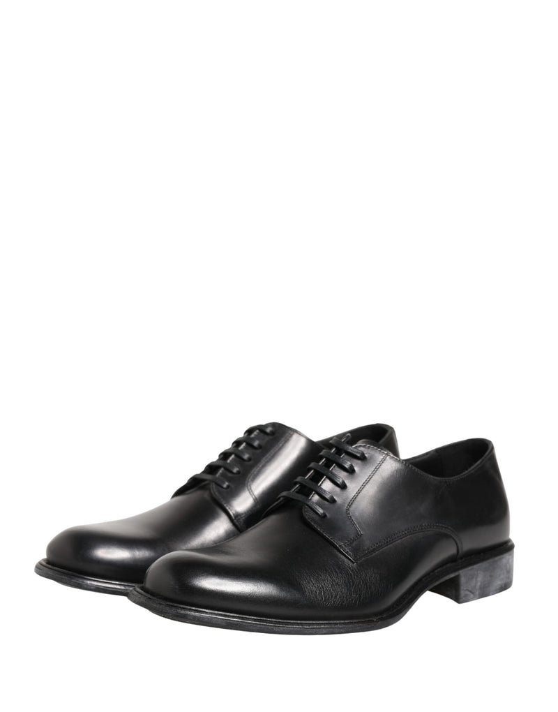 Dolce & Gabbana Black Calfskin Leather Derby Shoes for Men