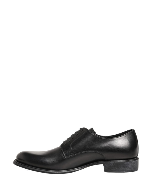 Dolce & Gabbana Black Calfskin Leather Derby Men Dress Shoes