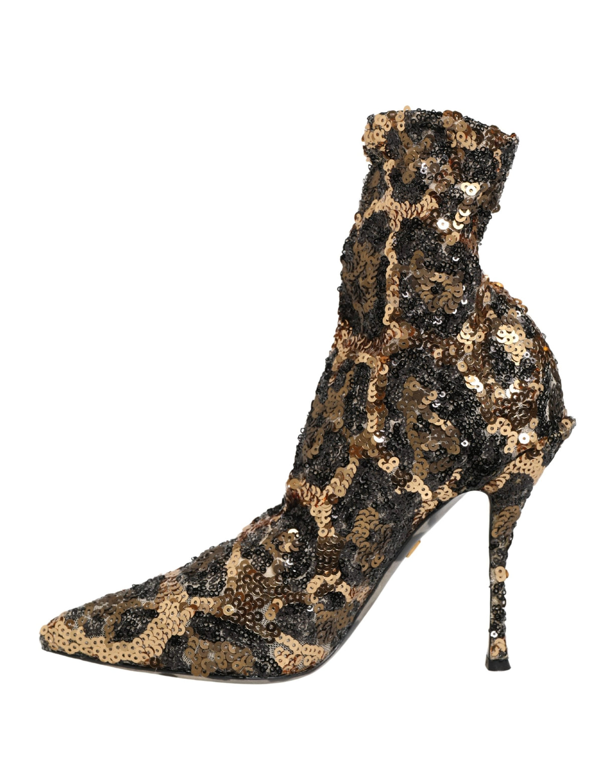 Dolce & Gabbana Gold Leopard Sequin Sock Ankle Boots