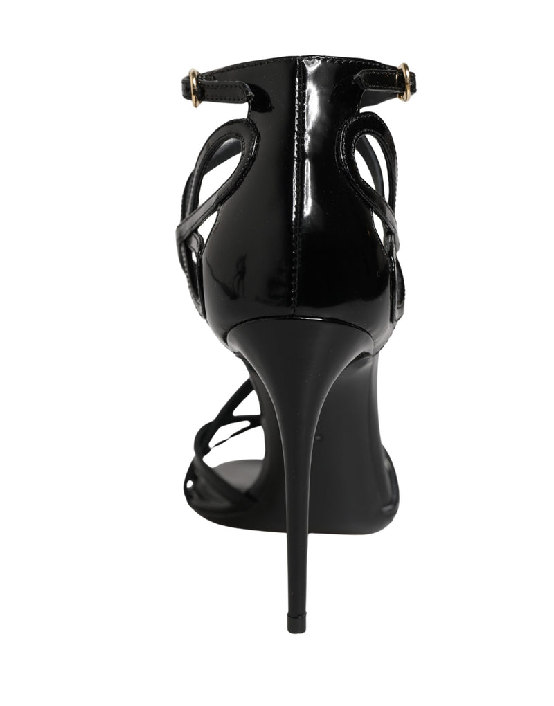 Dolce & Gabbana Black Leather Stiletto Heel Sandals