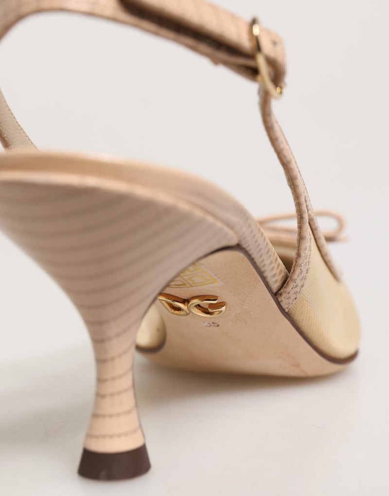 Dolce & Gabbana Beige Lori Mesh Leather Slingback Sandals