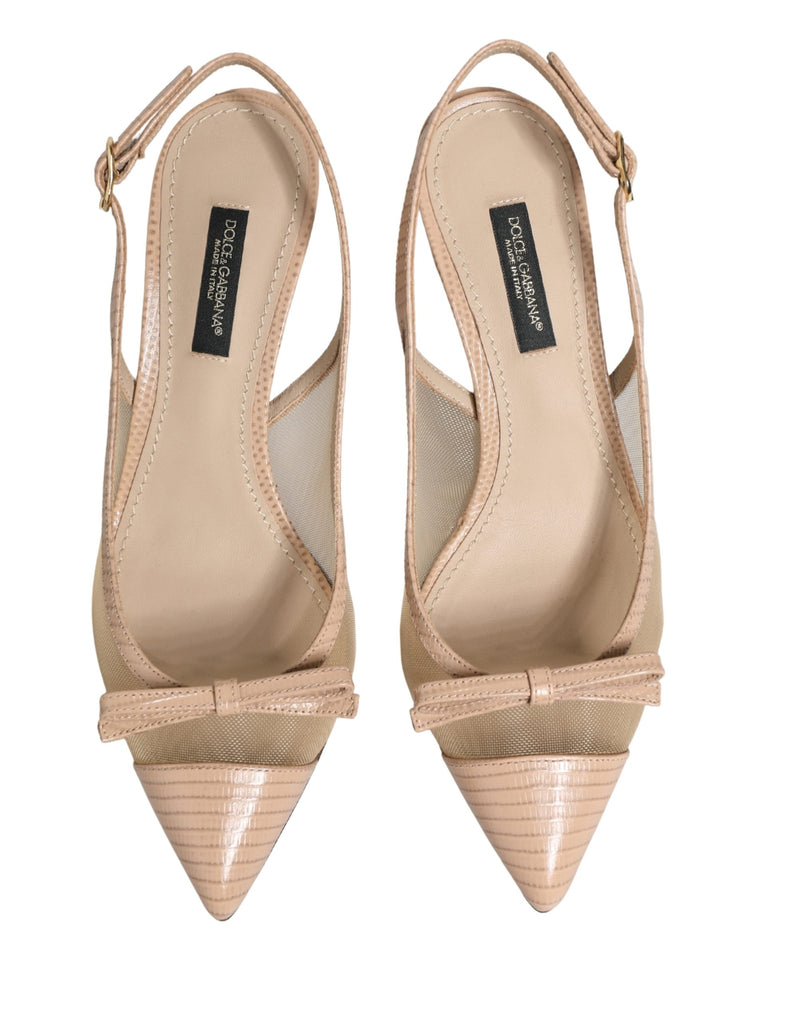 Dolce & Gabbana Beige Lori Mesh Leather Slingback Sandals