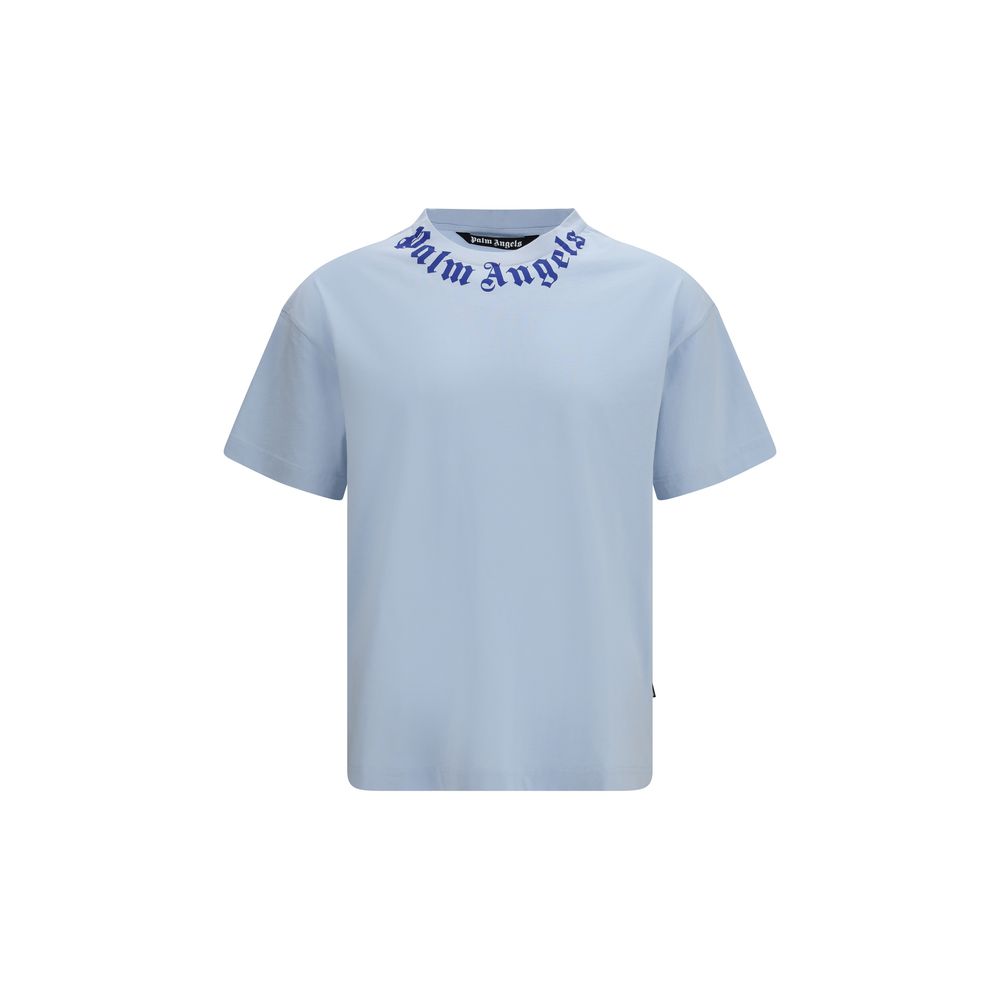 Palm Angels Blue Cotton T-Shirt - Neck Logo