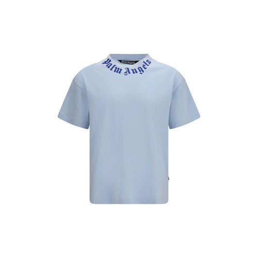 Palm Angels Blue Cotton T-Shirt - Neck Logo