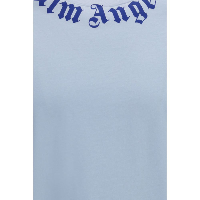 Palm Angels Neck Logo Blue Cotton T-Shirt for Men
