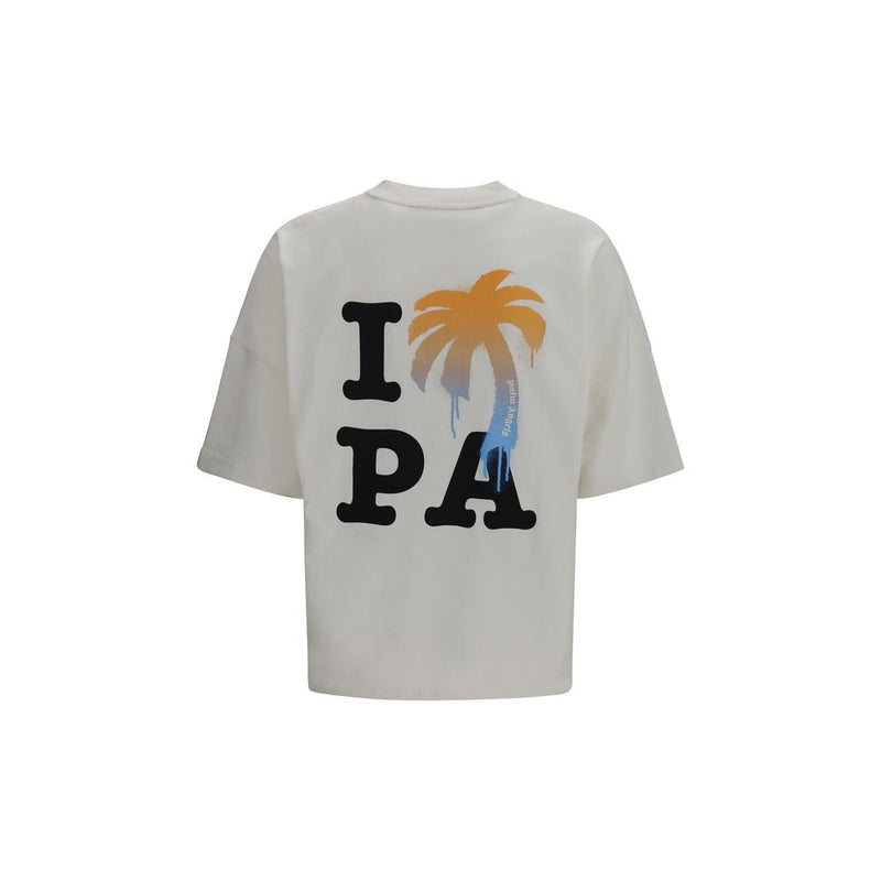 Palm Angels White Cotton T-Shirt - I Love PA Over T-shirt