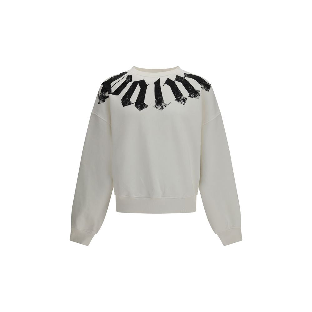 Palm Angels White Cotton Sweatshirt with Big Neck Logo