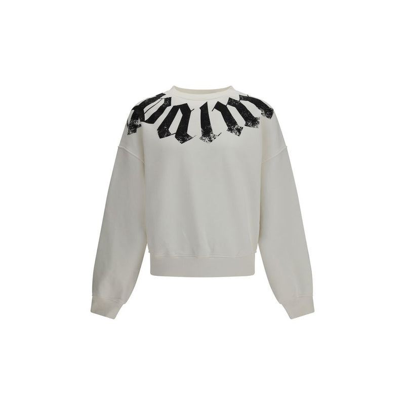 Palm Angels White Cotton Sweatshirt with Big Neck Logo