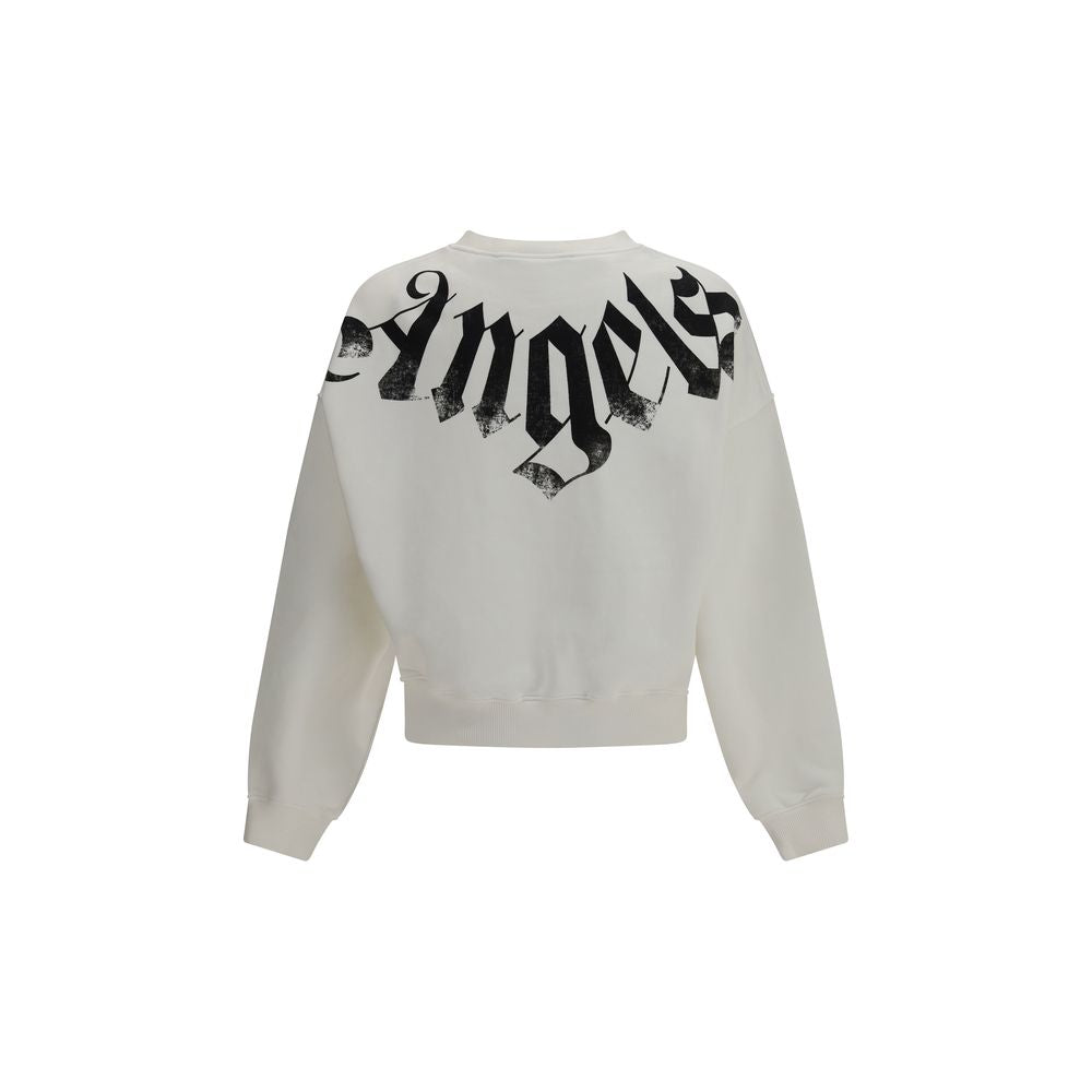 Palm Angels White Cotton Sweatshirt with Big Neck Logo