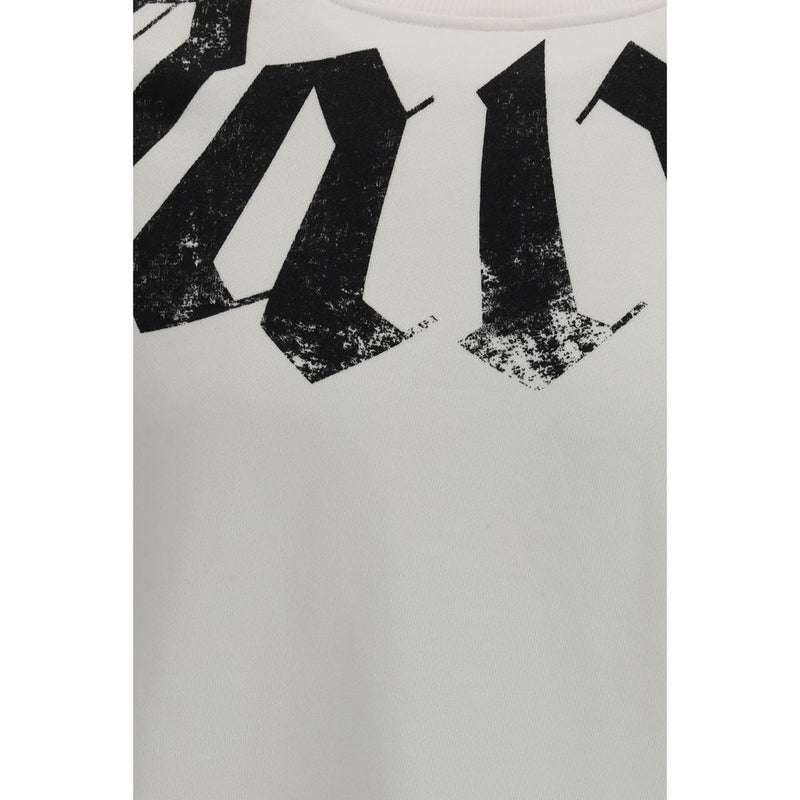 Palm Angels White Cotton Sweatshirt with Big Neck Logo