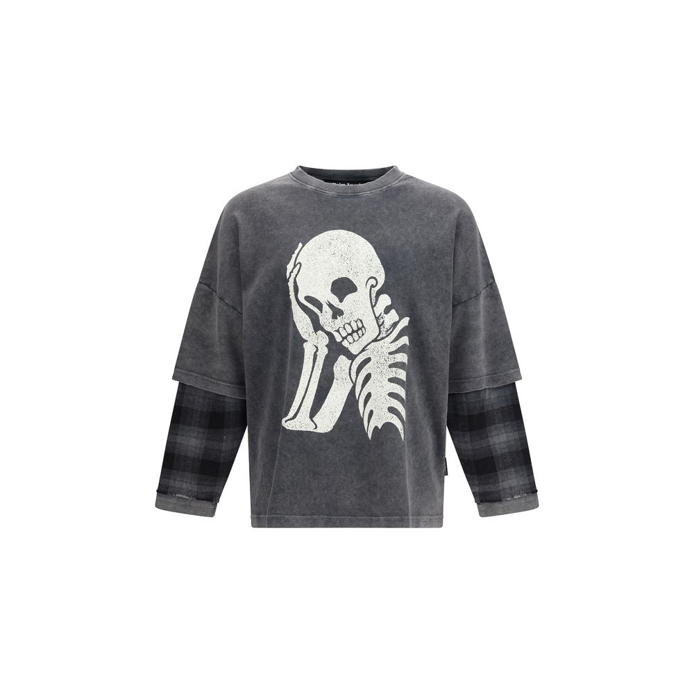 Palm Angels Black Cotton Skull Long-Sleeved Shirt