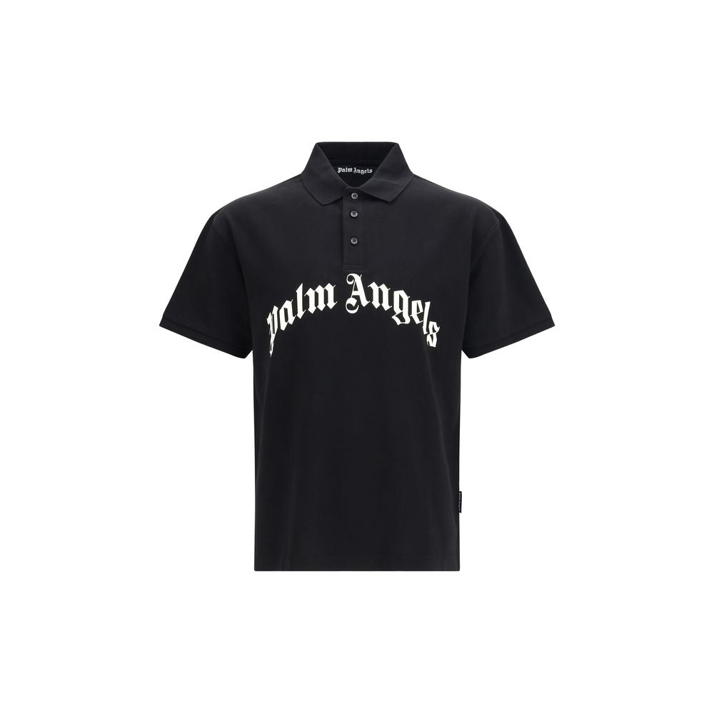 Palm Angels Black Cotton Polo Shirt - Curved Logo Design