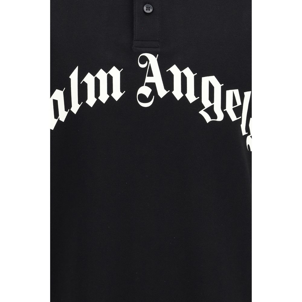 Palm Angels Black Cotton Polo Shirt - Curved Logo Design