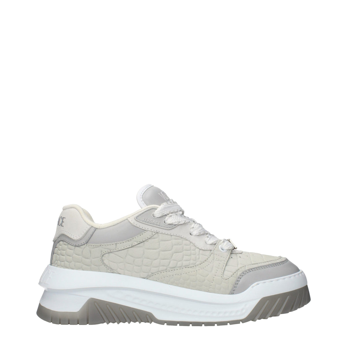 Versace Gray Leather Low Top Sneakers for Men - Stylish Comfort