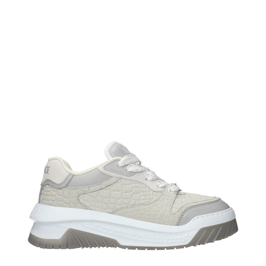 Versace Gray Leather Low Top Sneakers for Men