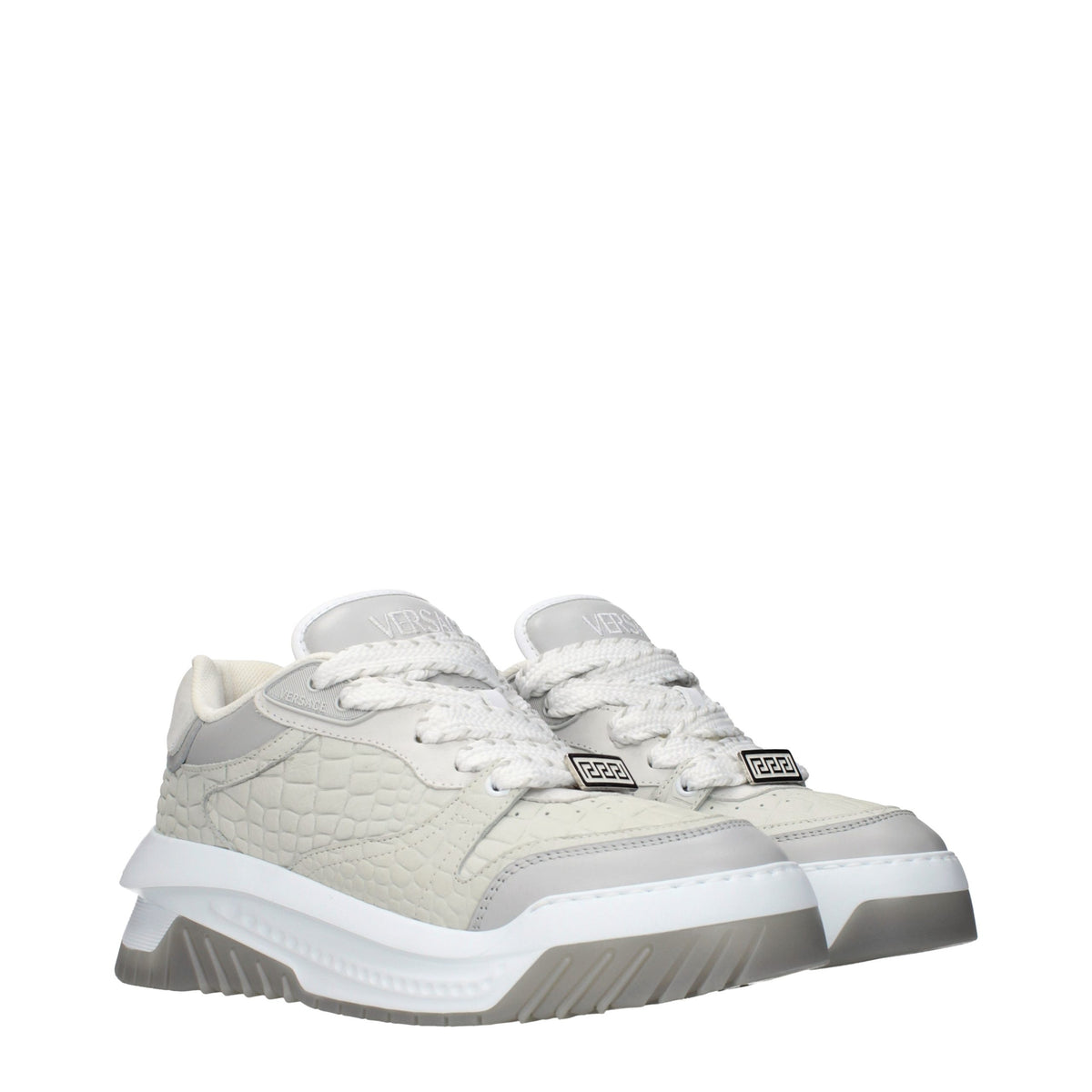 Versace Gray Leather Low Top Sneakers for Men - Stylish Comfort
