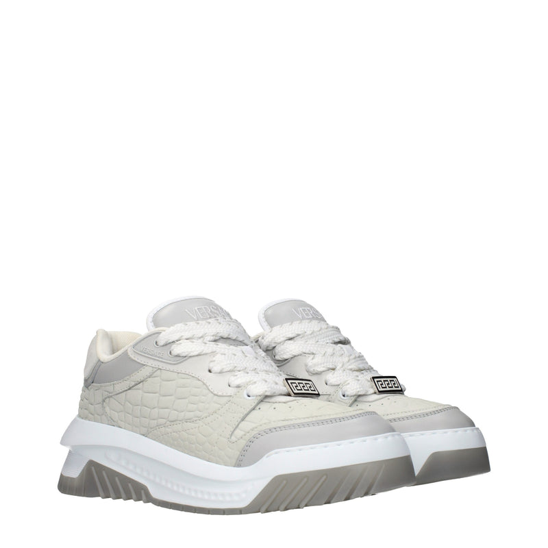 Versace Gray Leather Low Top Sneakers for Men - Stylish Comfort