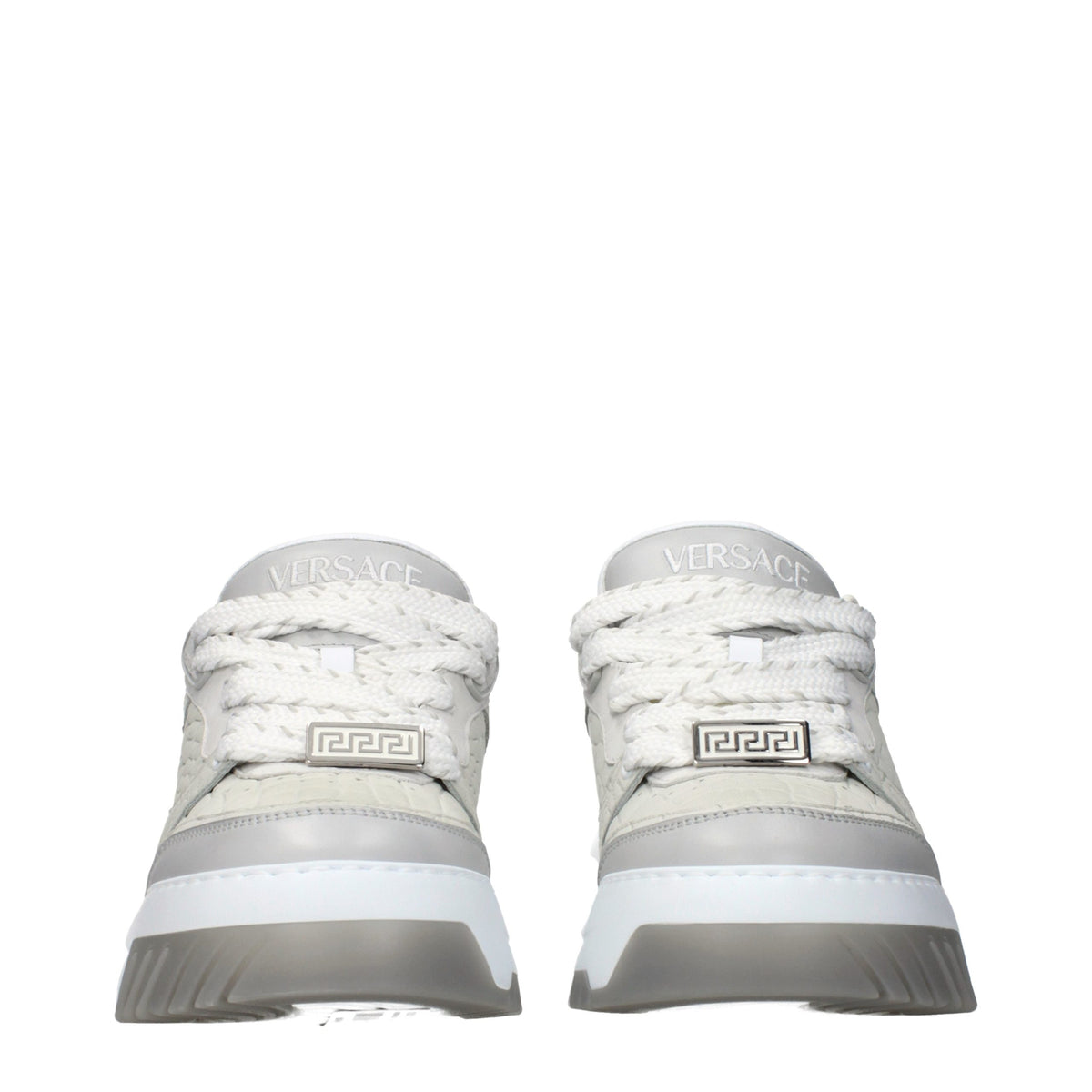 Versace Gray Leather Low Top Sneakers for Men - Stylish Comfort