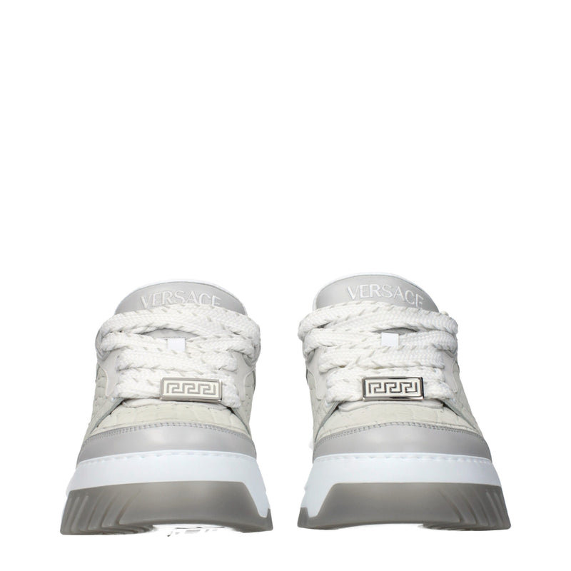 Versace Gray Leather Low Top Sneakers for Men - Stylish Comfort