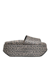 Dolce & Gabbana Gray Leather Monogram Logo Sandals