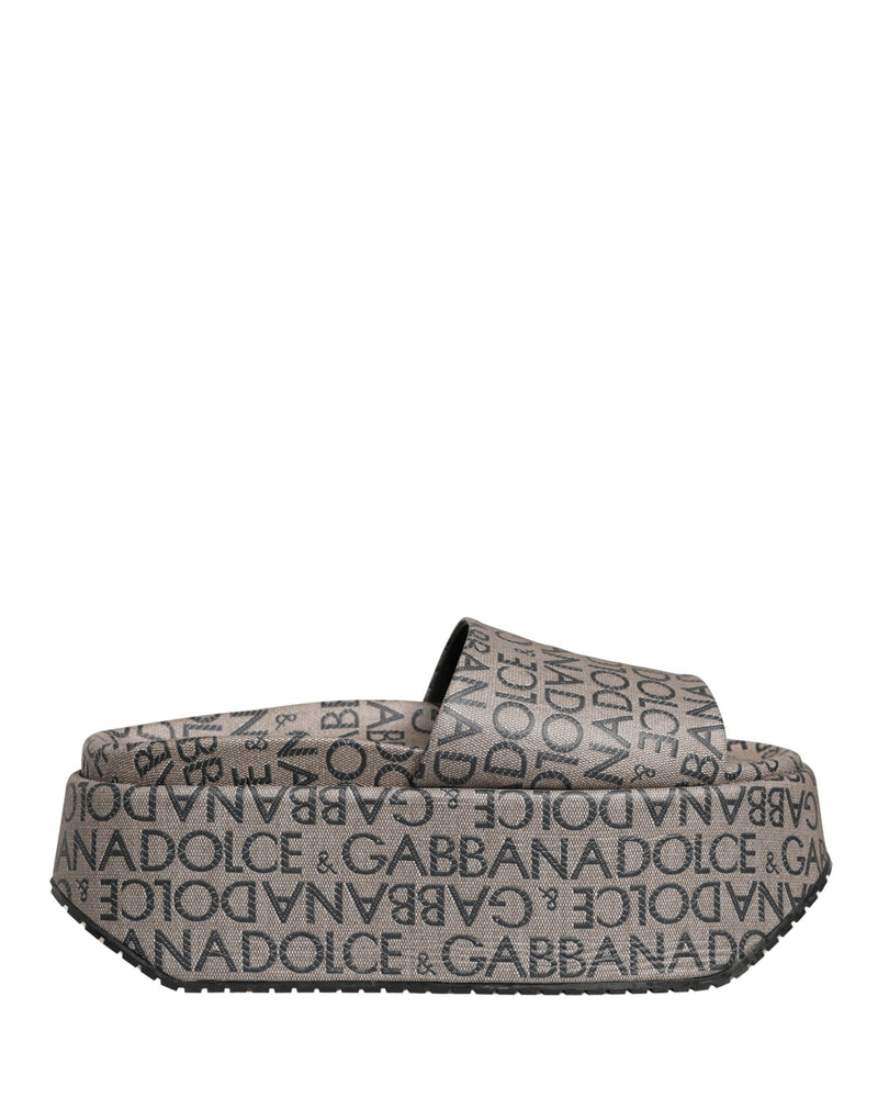 Dolce & Gabbana Gray Leather Monogram Logo Sandals