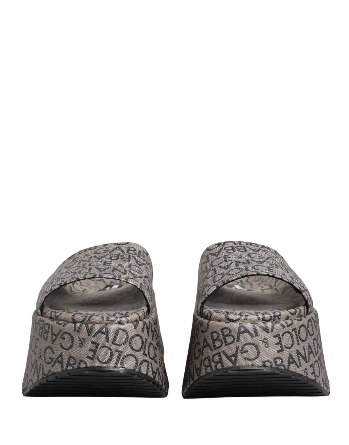 Dolce & Gabbana Gray Leather Monogram Logo Sandals