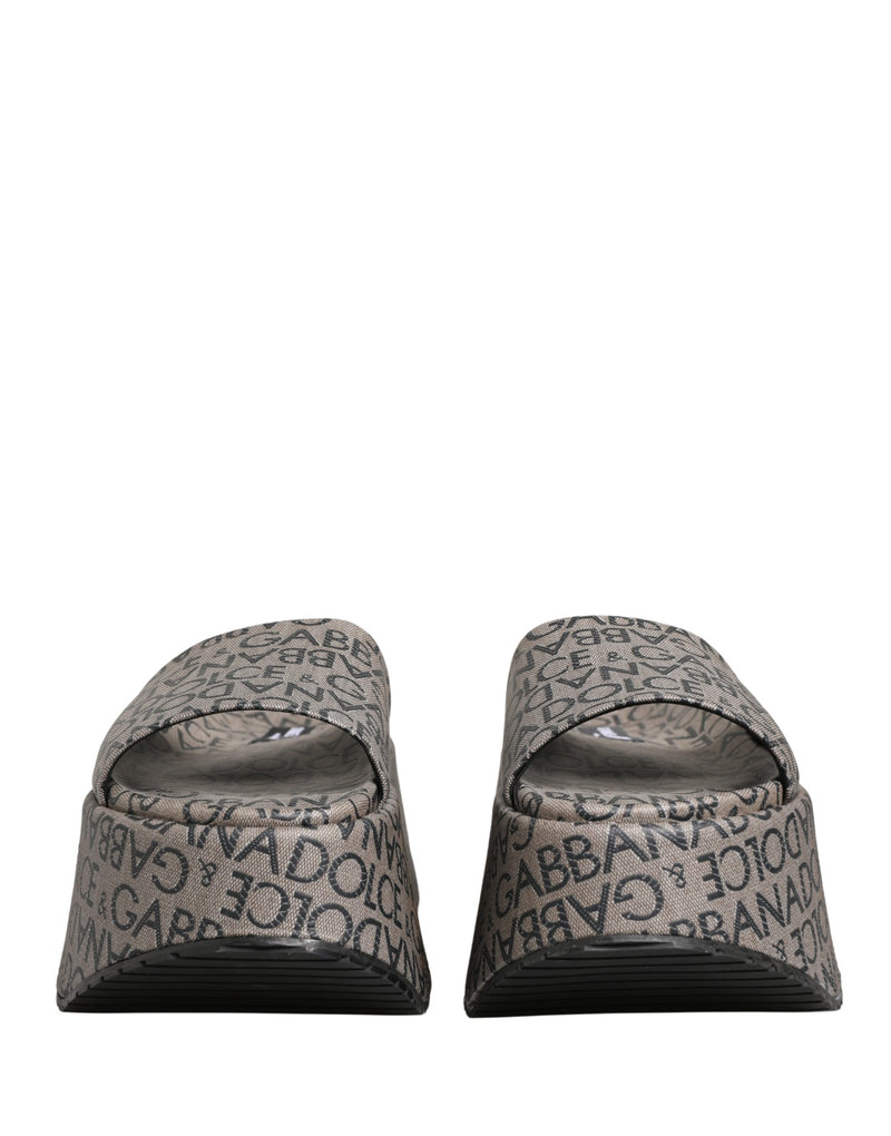 Dolce & Gabbana Gray Leather Monogram Logo Sandals