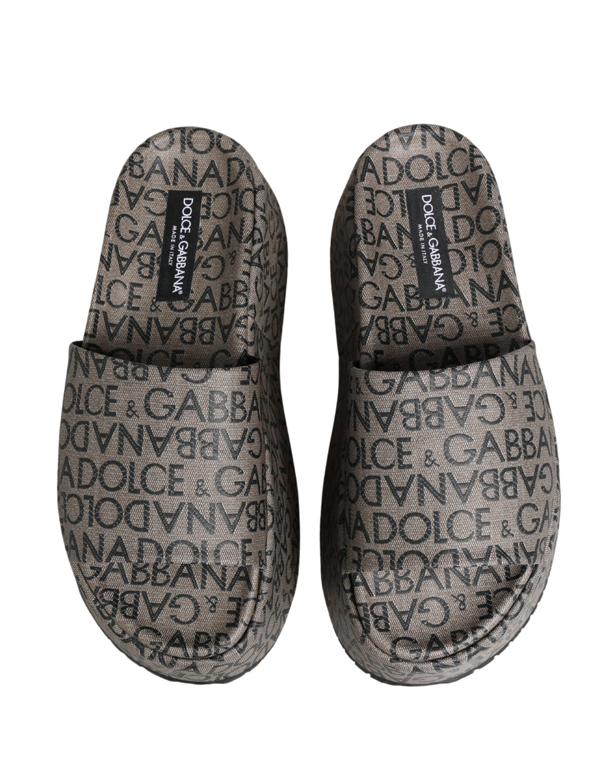 Dolce & Gabbana Gray Leather Monogram Logo Sandals