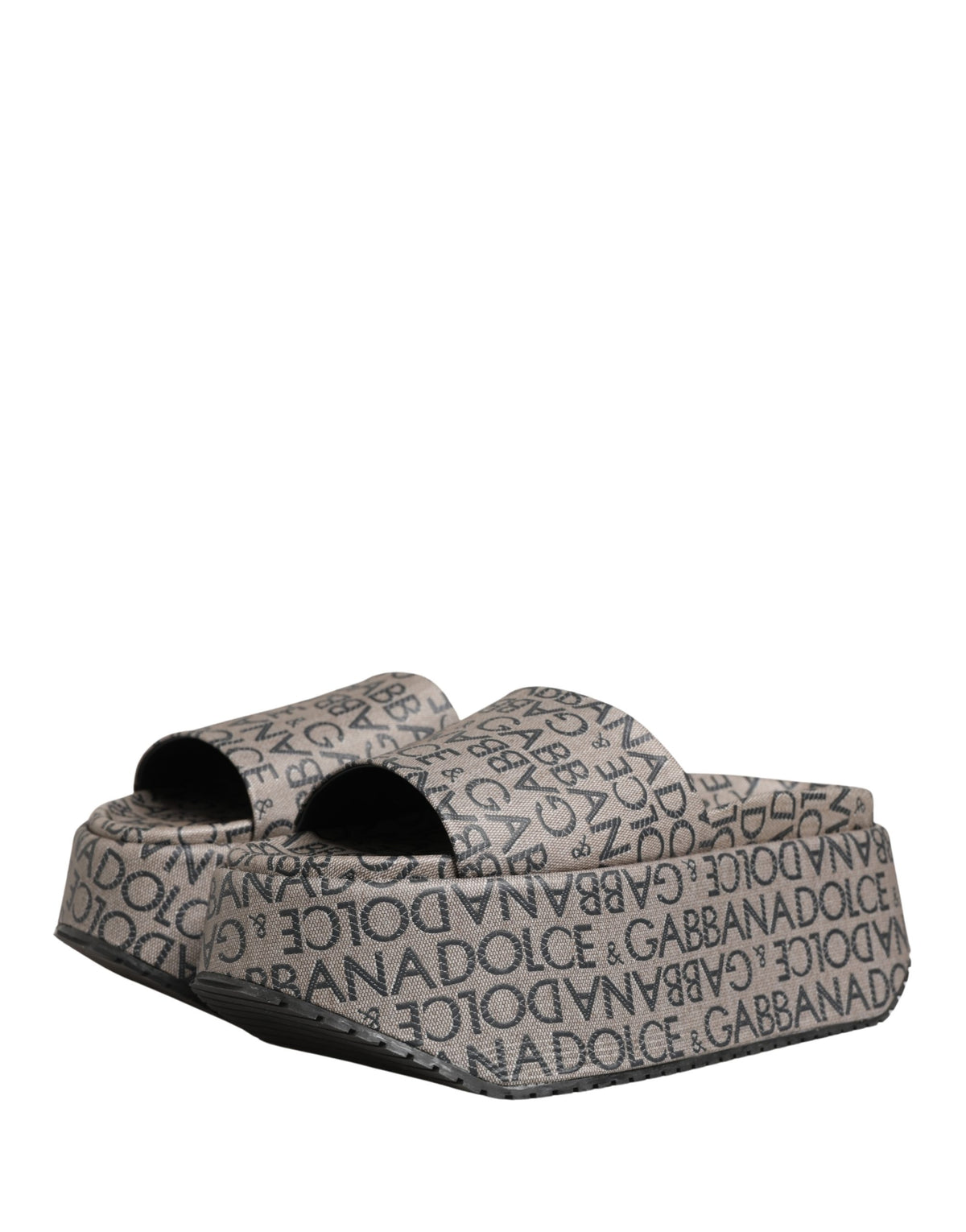 Dolce & Gabbana Gray Leather Monogram Logo Sandals