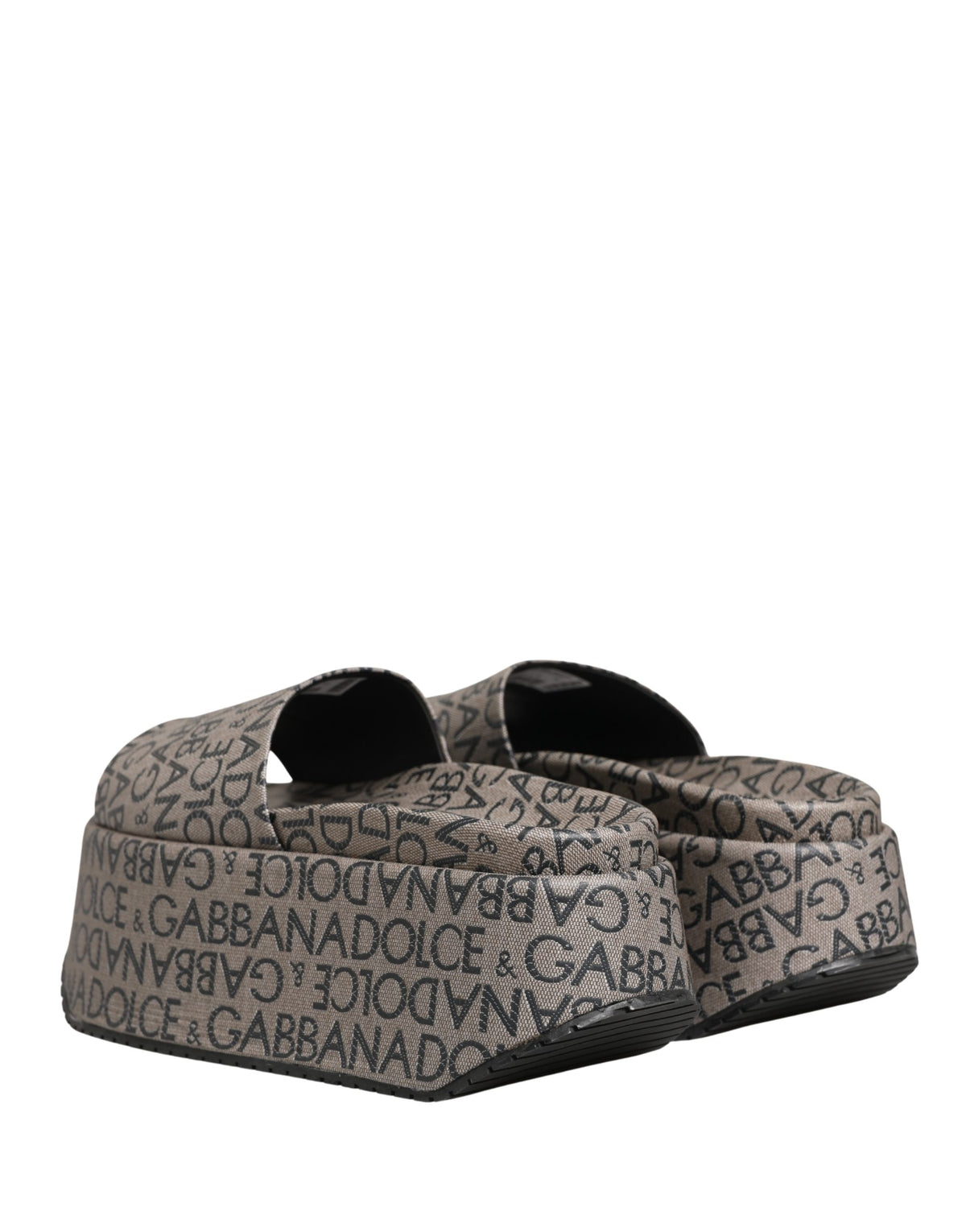 Dolce & Gabbana Gray Leather Monogram Logo Sandals