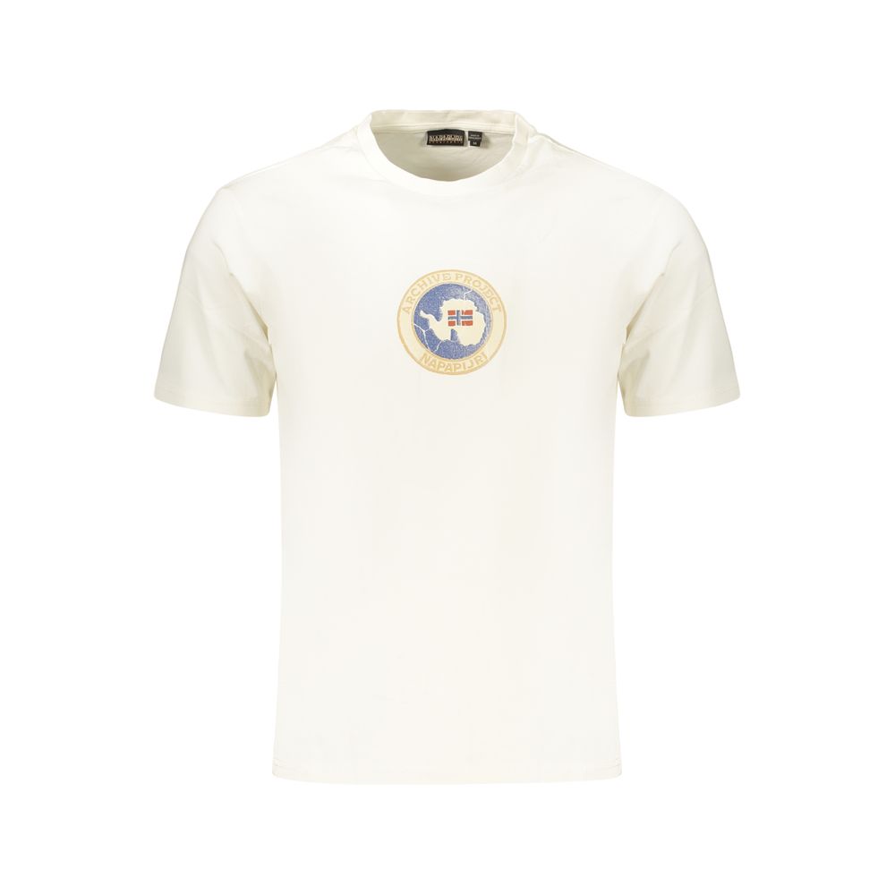 Napapijri White Cotton Men's T-Shirt - Classic Crew Neck