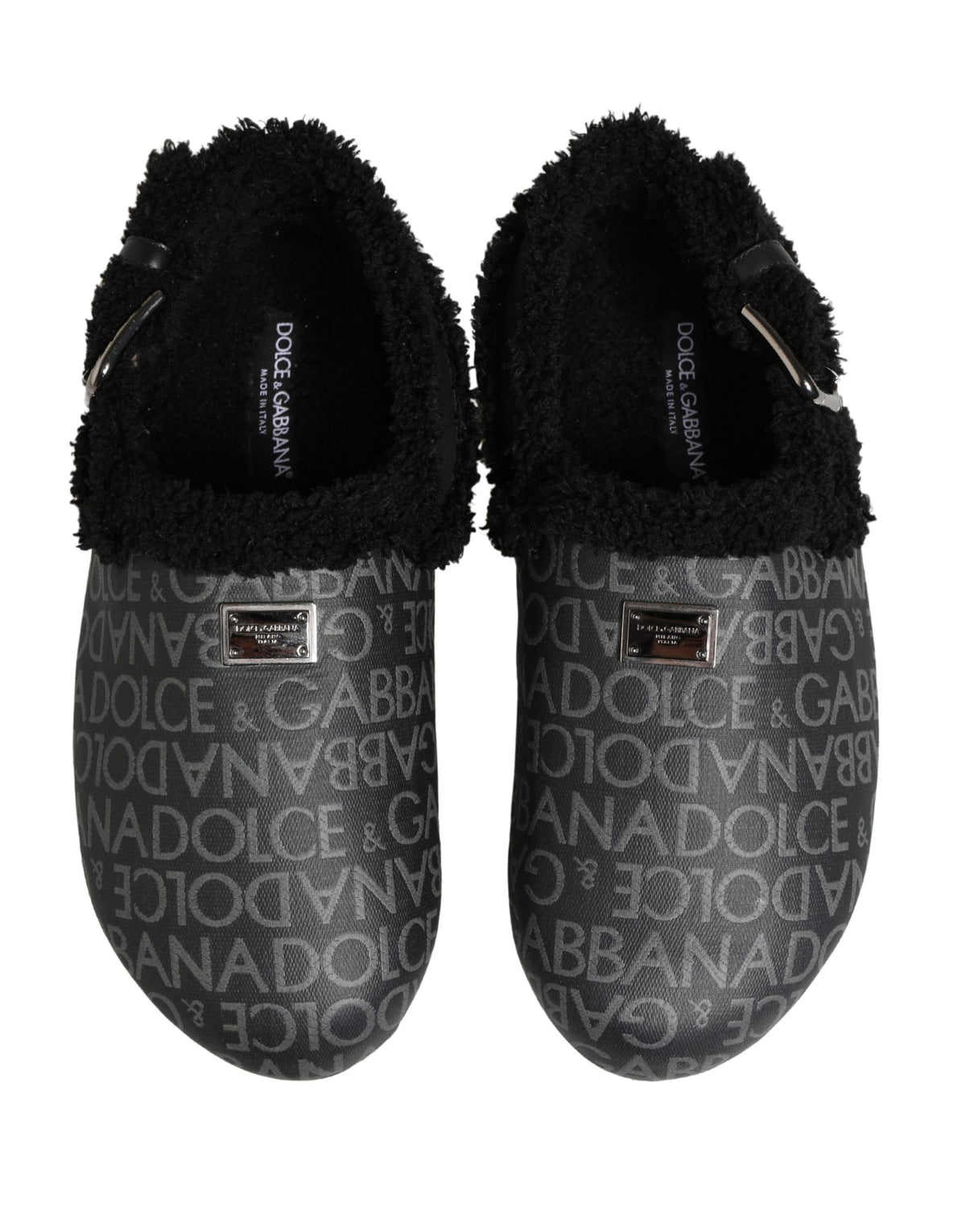 Dolce & Gabbana Gray Faux Fur Jacquard Mules Sandals Shoes