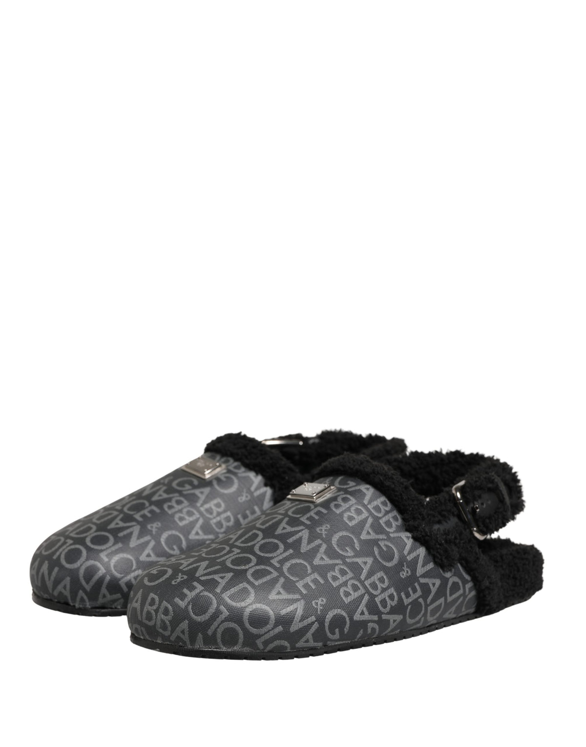 Dolce & Gabbana Gray Faux Fur Jacquard Mules Sandals Shoes