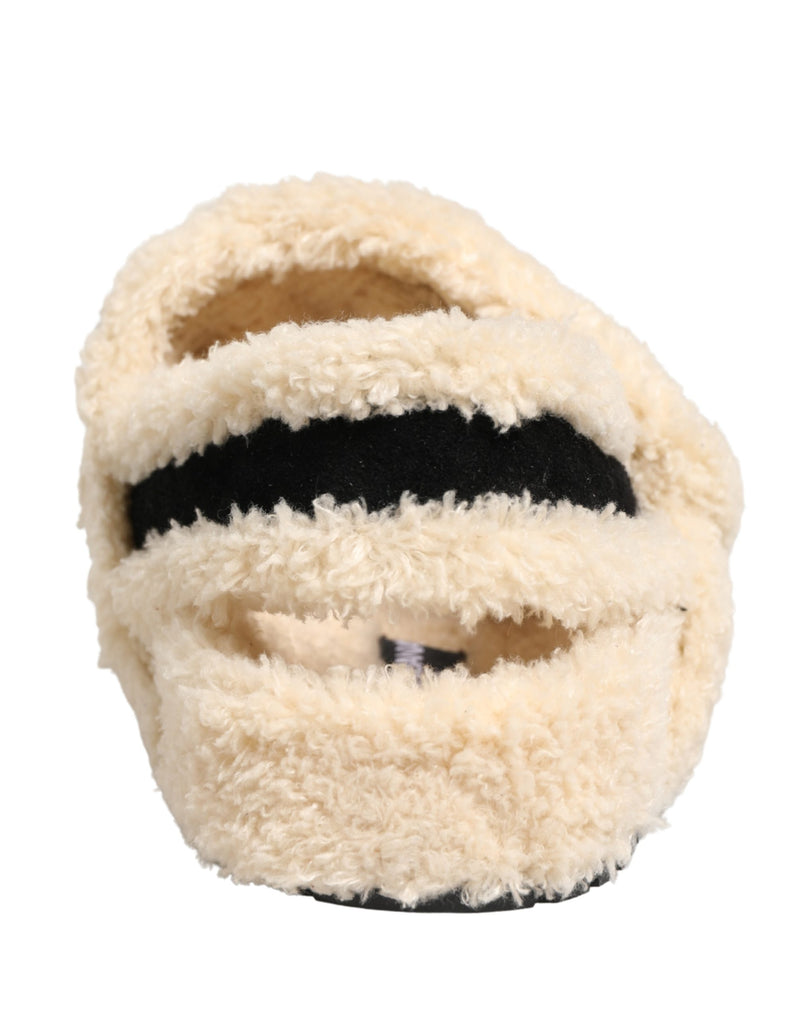 Dolce & Gabbana Beige Black Faux Fur Flats Sandals for Men