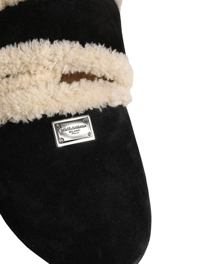 Dolce & Gabbana Beige Black Faux Fur Flats Sandals for Men