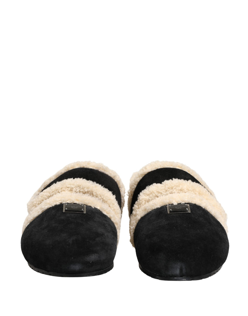 Dolce & Gabbana Beige Black Faux Fur Flats Sandals for Men