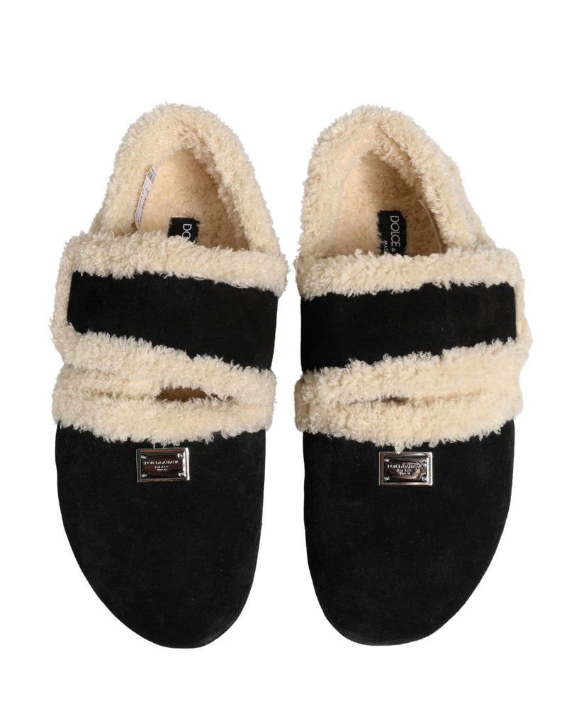 Dolce & Gabbana Beige Black Faux Fur Flats Sandals for Men