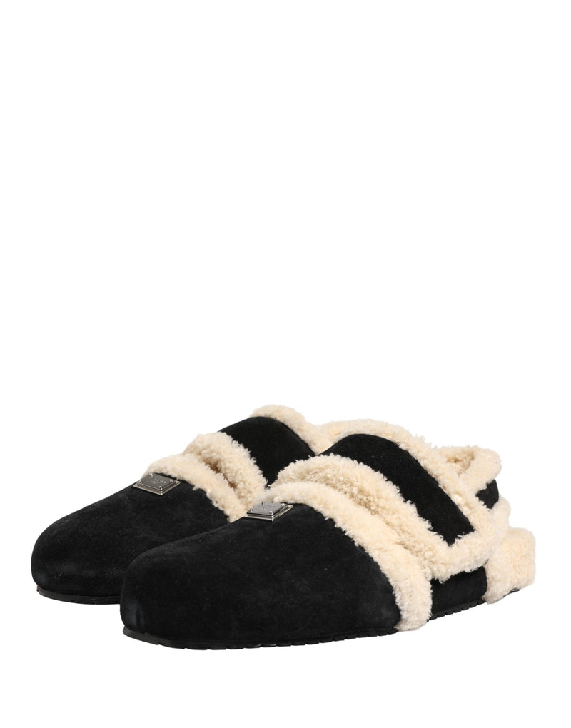 Dolce & Gabbana Beige Black Faux Fur Flats Sandals for Men