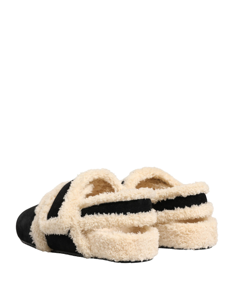 Dolce & Gabbana Beige Black Faux Fur Flats Sandals for Men