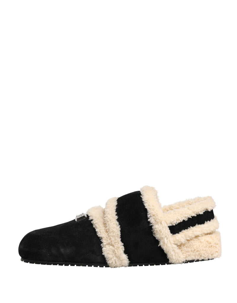 Dolce & Gabbana Beige Black Faux Fur Flats Sandals for Men