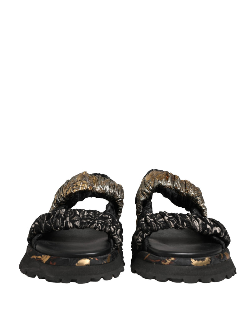 Dolce & Gabbana Black Ruching Detail Flats Sandals for Men
