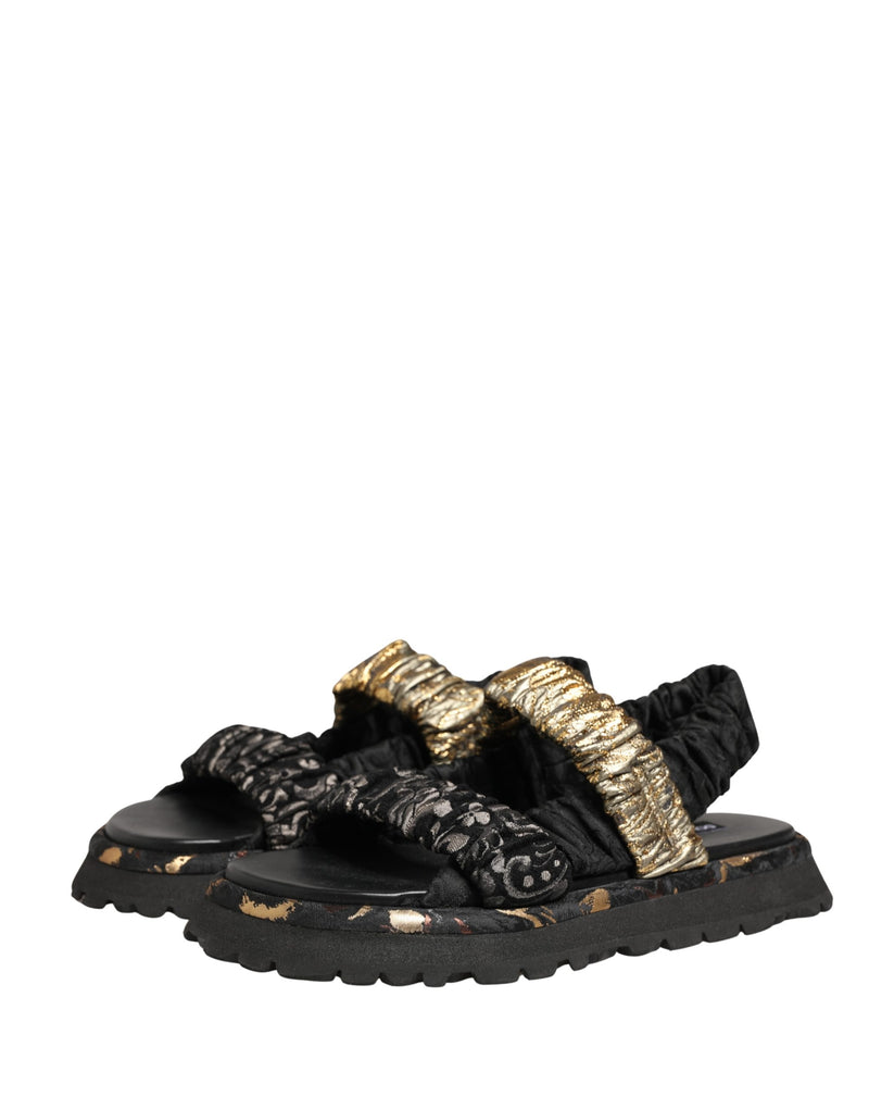 Dolce & Gabbana Black Ruching Detail Flats Sandals for Men