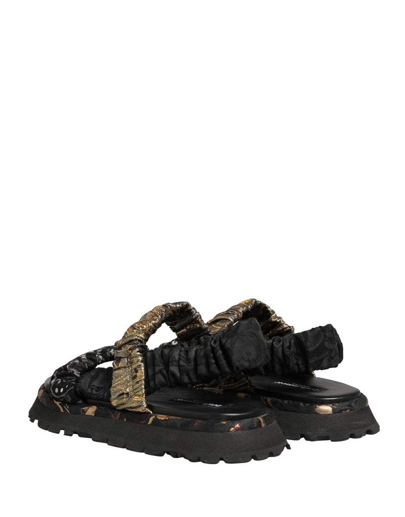 Dolce & Gabbana Black Ruching Detail Flats Sandals for Men