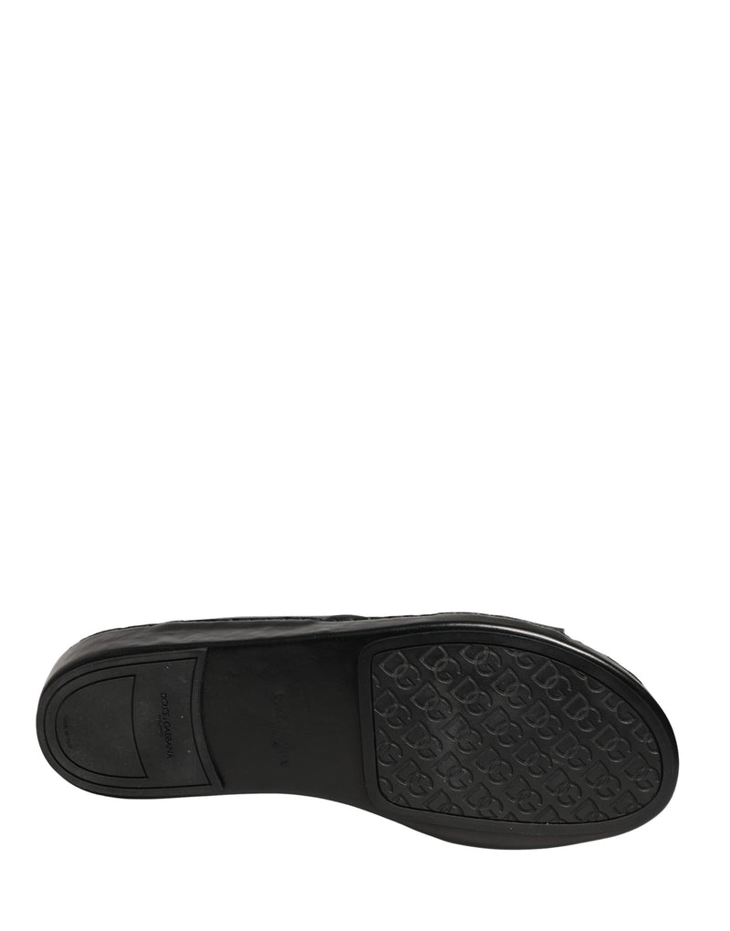 Dolce & Gabbana Black Leather Cutout DG Logo Sandals