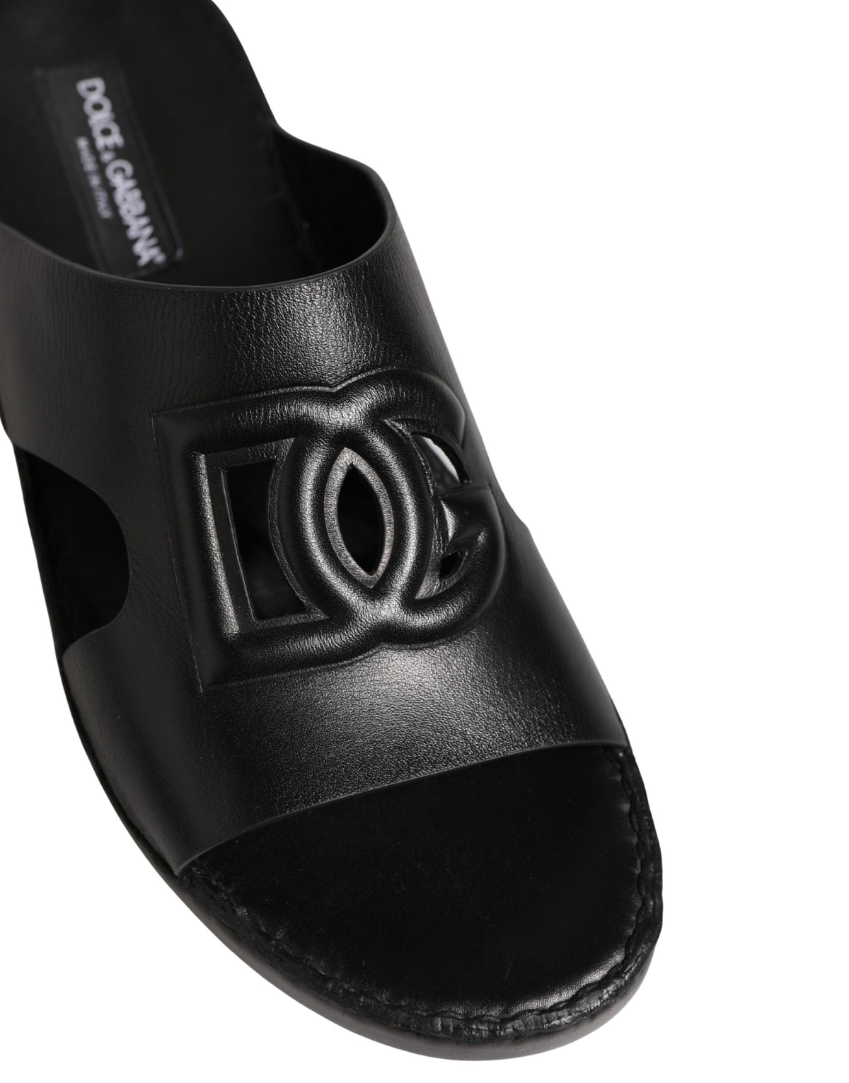 Dolce & Gabbana Black Leather Cutout DG Logo Sandals