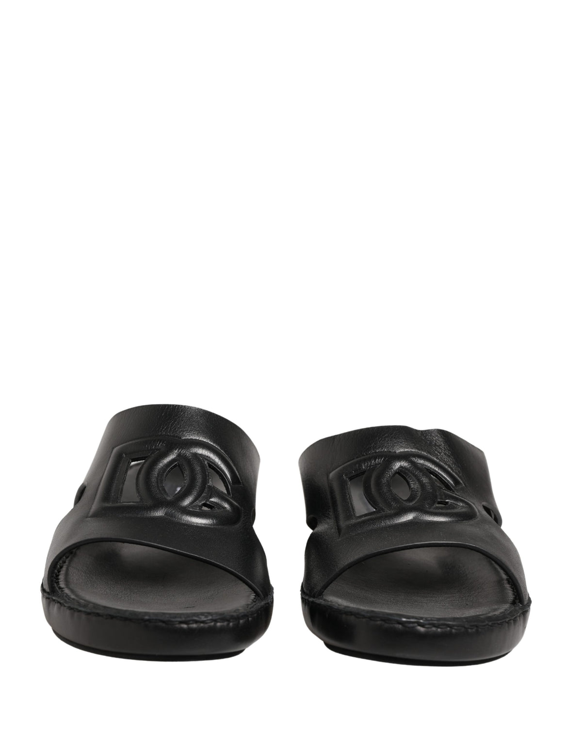 Dolce & Gabbana Black Leather Cutout DG Logo Sandals