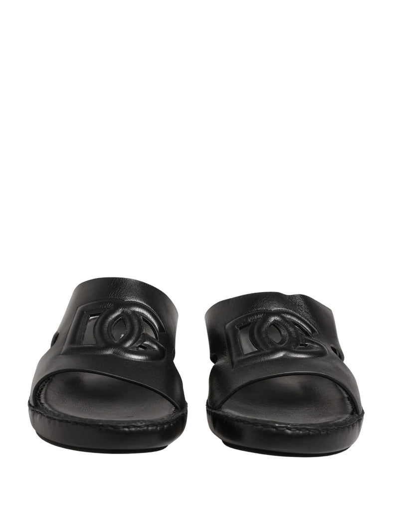Dolce & Gabbana Black Leather Cutout DG Logo Sandals