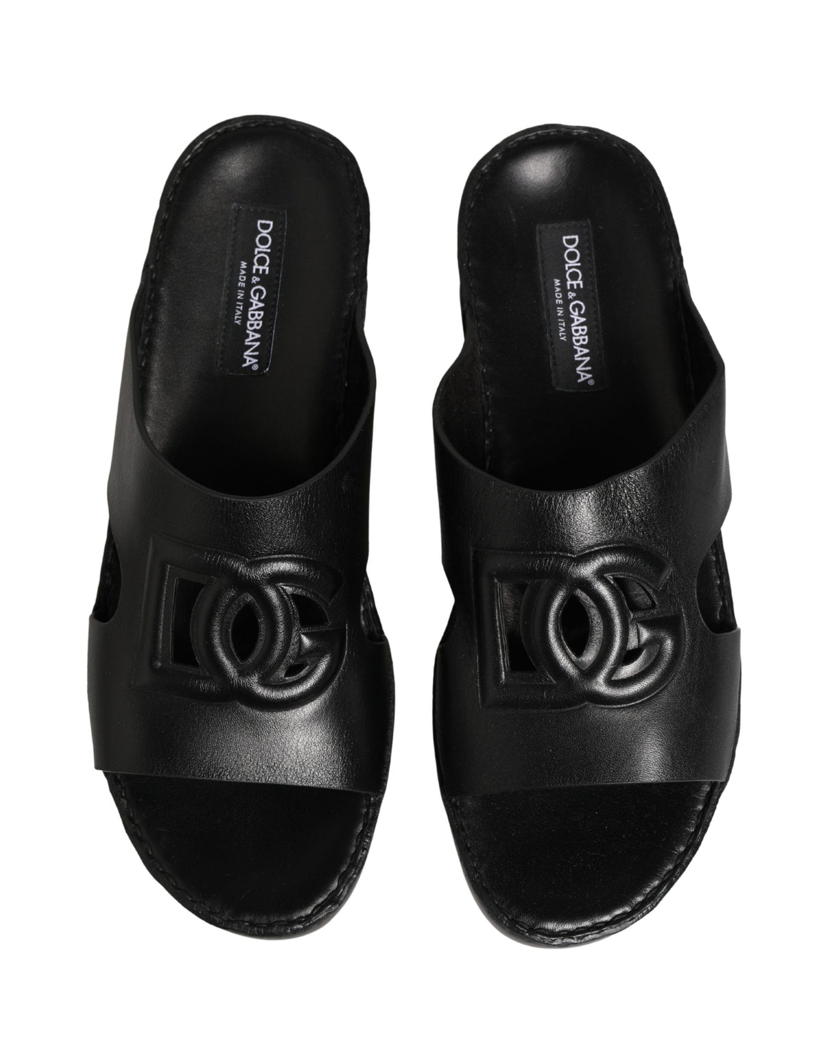 Dolce & Gabbana Black Leather Cutout DG Logo Sandals