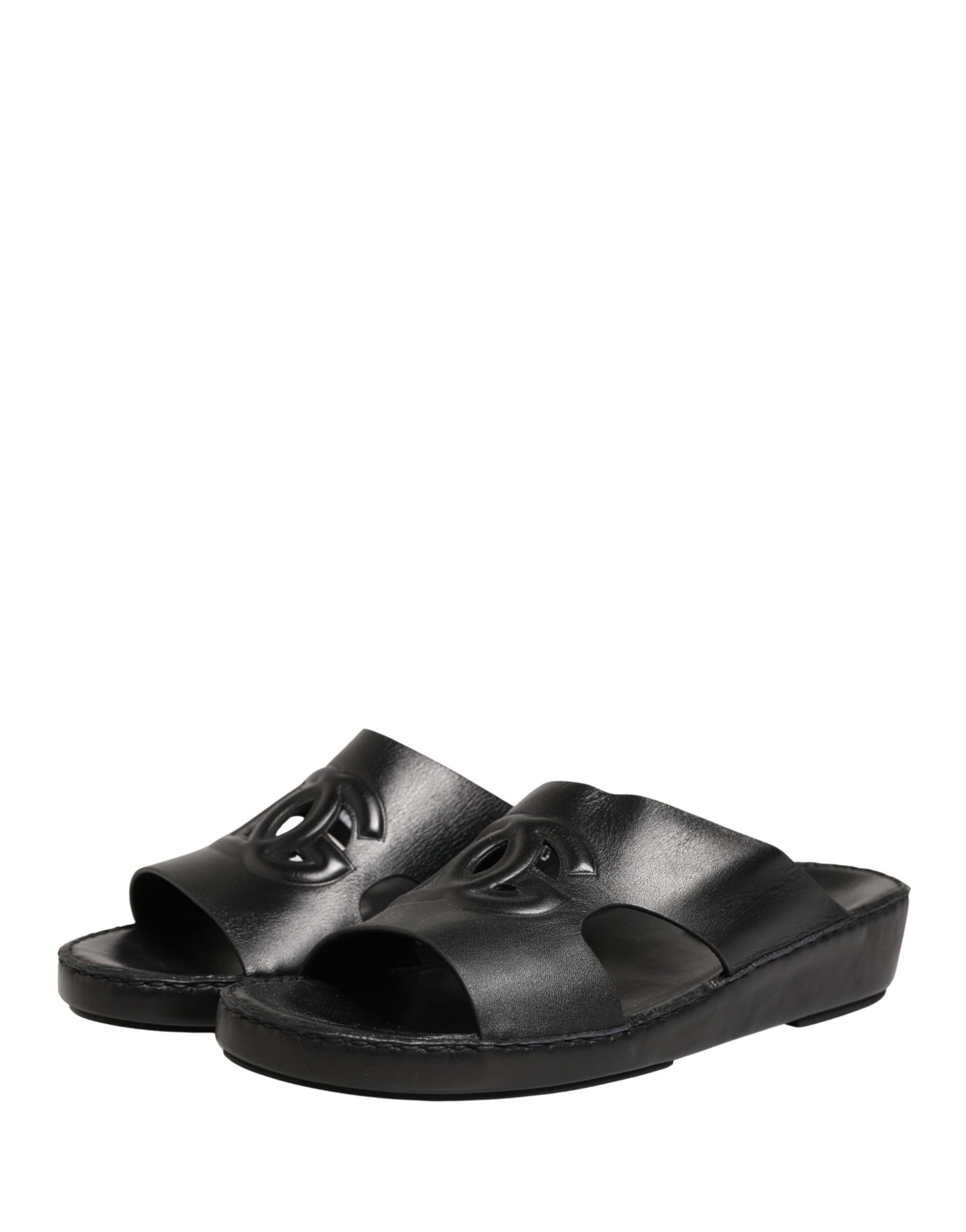 Dolce & Gabbana Black Leather Cutout DG Logo Sandals